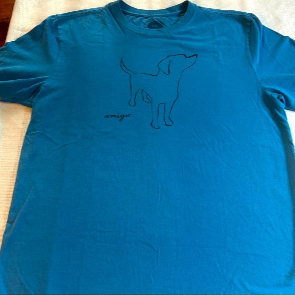 Life‎ is Good Amigo Dog Crusher tee sz Medium Blue Unisex Cotton Peru